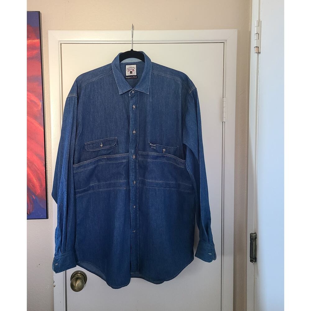 Faconnable Men’s Denim Shirt M Blue Button Down Long Sleeve French Designer